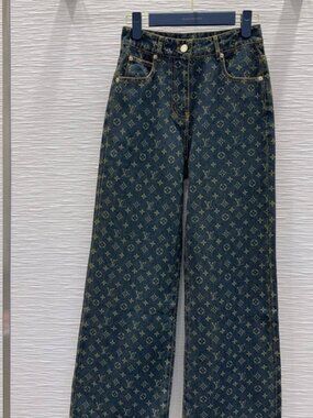 LOUIS VUITTON Chic Designer Patterned Wide Leg Jeans